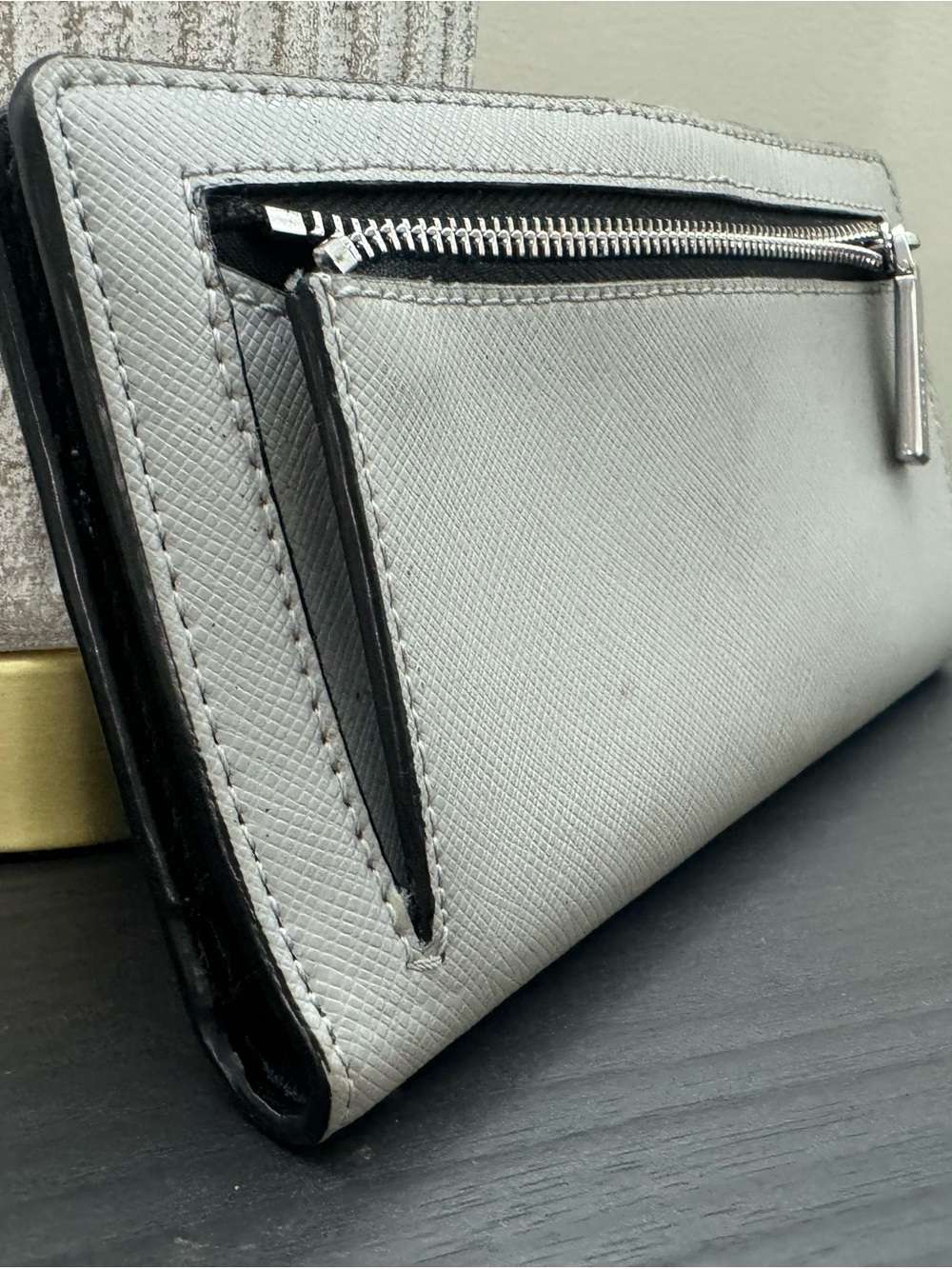 kate spade Two-Tone Saffiano Leather Continental Wallet in White & Light Gray - Picture 6 of 9